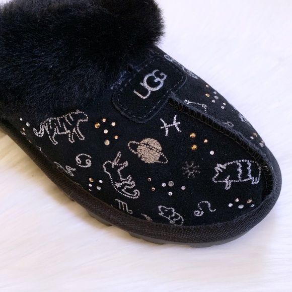 UGG Coquette Zodiac Black Suede Slippers - Picture 5 of 8